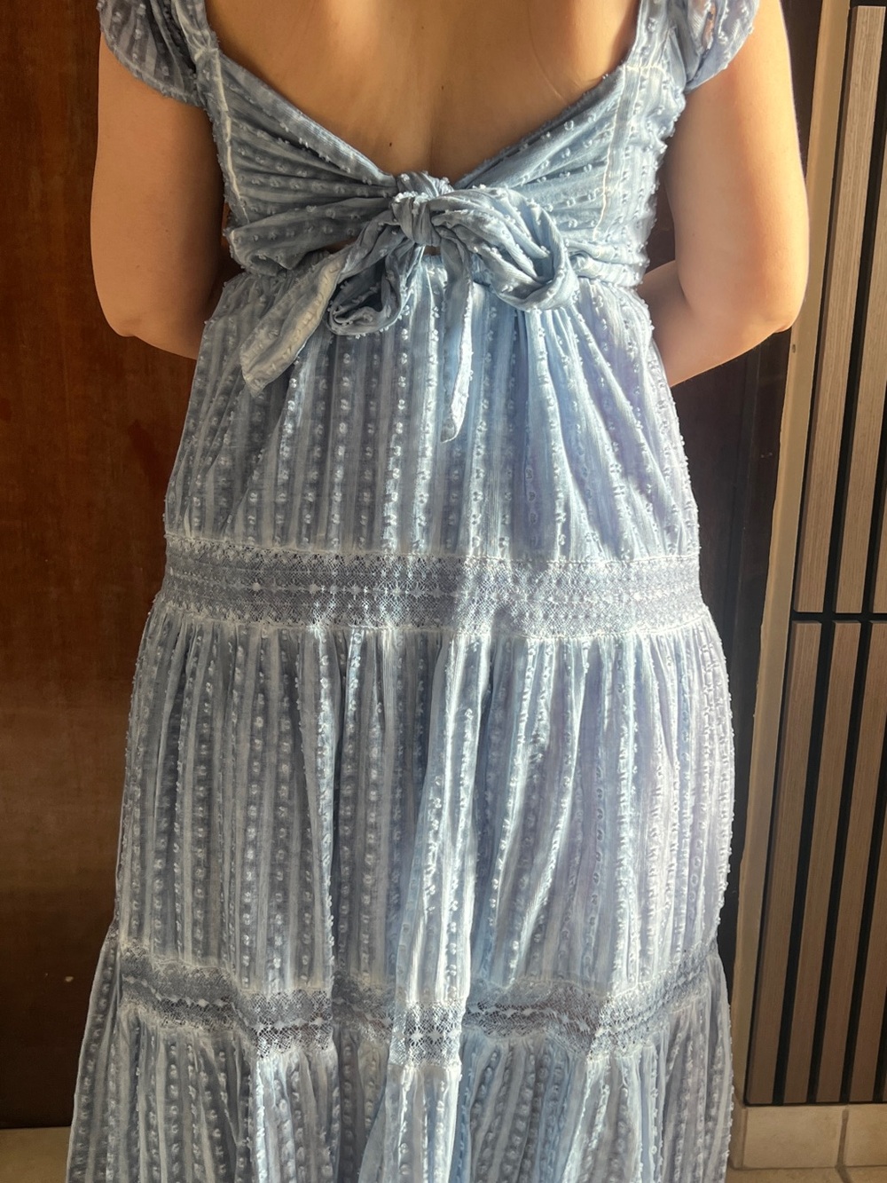 American Eagle Outfitters Light Blue Backless Maxi Dress with Tie Back